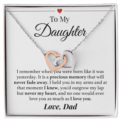 Never Outgrow My Heart Dad Daughter Necklace Interlocking Hearts Necklace