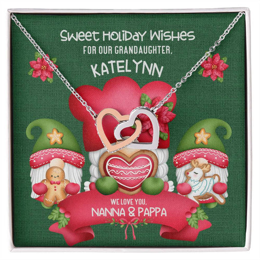 Grandparent To Granddaughter - Sweet Holiday Wishes Fully Customizable Christmas Gift - Personalized Interlocking Hearts Necklace