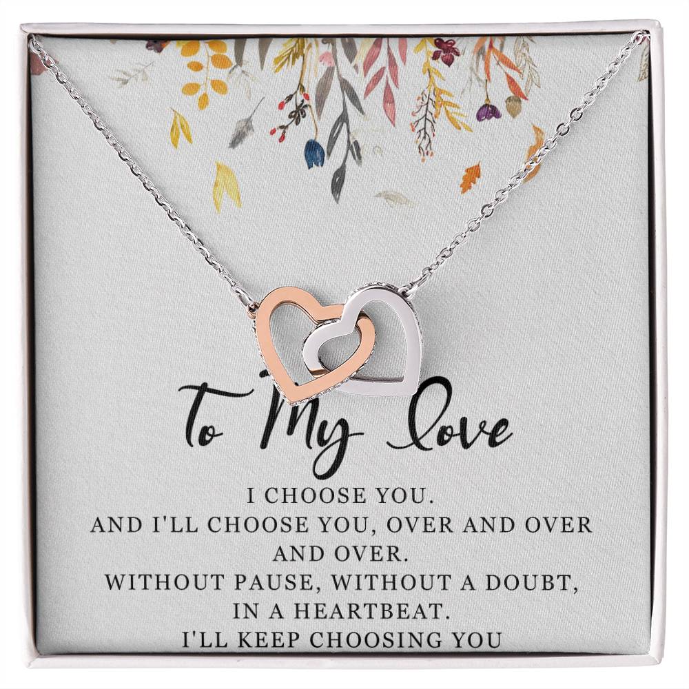 To My Love Interlocking Hearts Necklace Message Card
