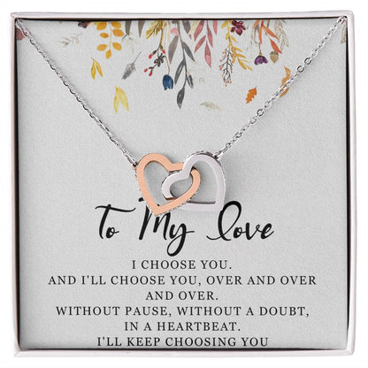 To My Love Interlocking Hearts Necklace Message Card