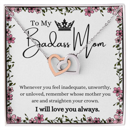 To My Badass Mom Interlocking Hearts Necklace Gift Set