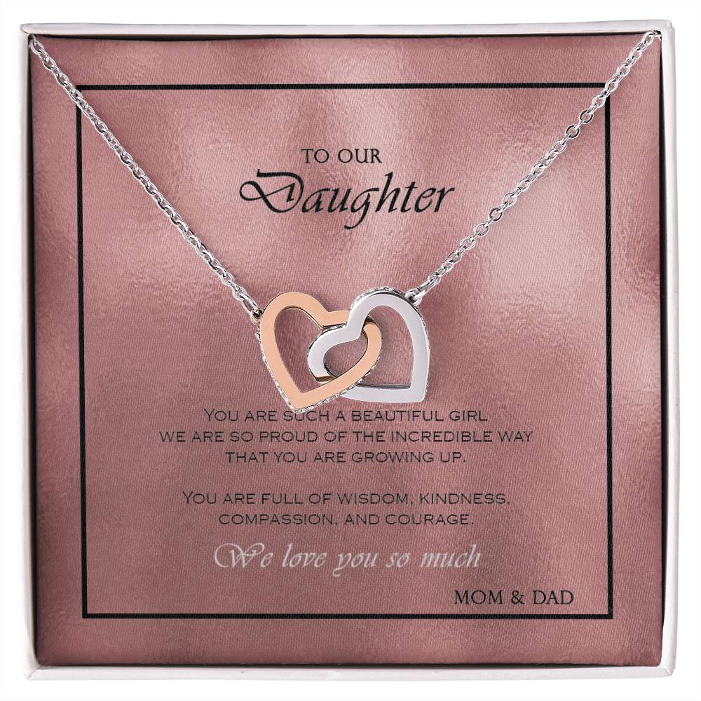Interlocking Heart Necklace To Your Daughter – From Mom & Dad With Love – Jewelry Gift B1D3T2 Interlocking Hearts Necklace