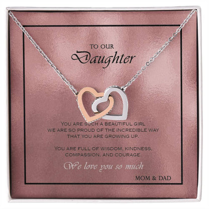 Interlocking Heart Necklace To Your Daughter – From Mom & Dad With Love – Jewelry Gift B1D3T2 Interlocking Hearts Necklace