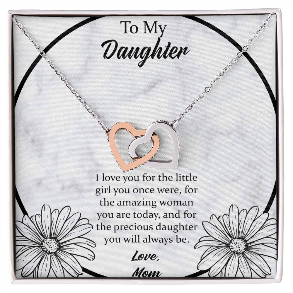 To My Daughter I Love You For The - Love Mom Interlocking Hearts Necklace