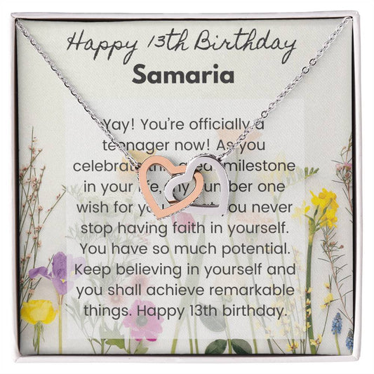 13Th Birthday Card Interlocking Hearts Necklace