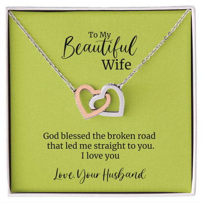 God Blessed The Broken Road To You Interlocking Hearts Necklace