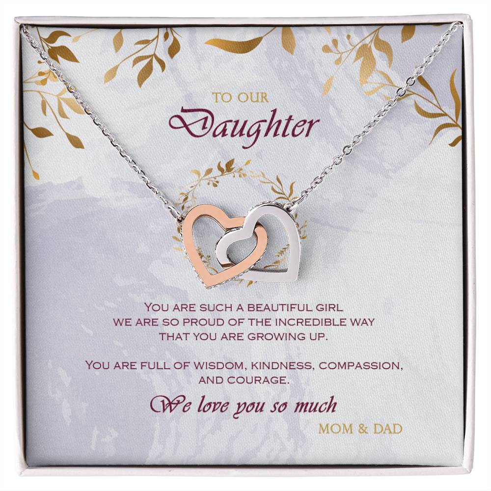 Interlocking Heart Necklace To Your Daughter – From Mom & Dad With Love – Jewelry Gift B1D6T2 Interlocking Hearts Necklace