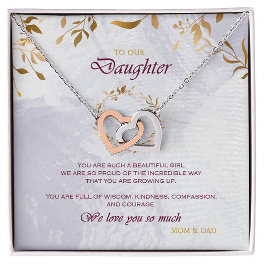 Interlocking Heart Necklace To Your Daughter – From Mom & Dad With Love – Jewelry Gift B1D6T2 Interlocking Hearts Necklace