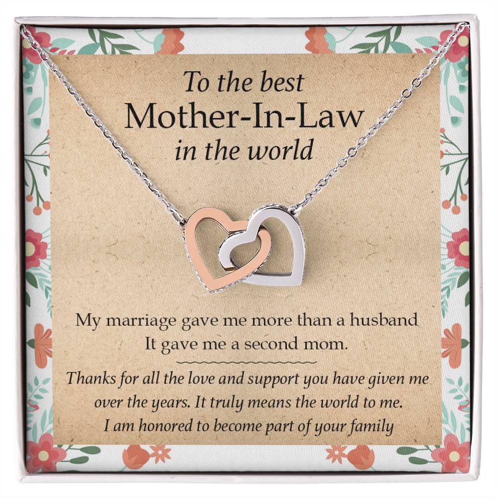 Gift For Mother-In-Law - My Marriage Gave Me A Second Mom - Interlocking Interlocking Hearts Necklace