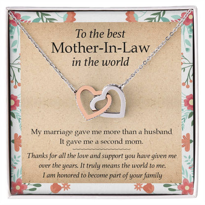Gift For Mother-In-Law - My Marriage Gave Me A Second Mom - Interlocking Interlocking Hearts Necklace