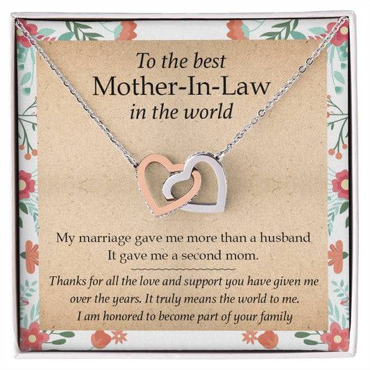 Gift For Mother-In-Law - My Marriage Gave Me A Second Mom - Interlocking Interlocking Hearts Necklace