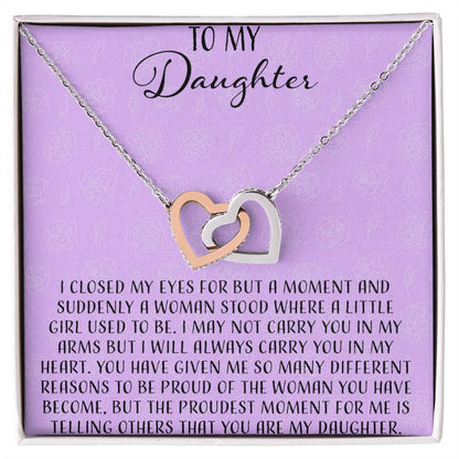 To My Daughter I Close My Eyes For A Moment - Purple Interlocking Hearts Necklace