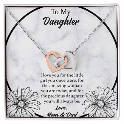 To My Daughter I Love You For The - Mom & Dad Interlocking Hearts Necklace