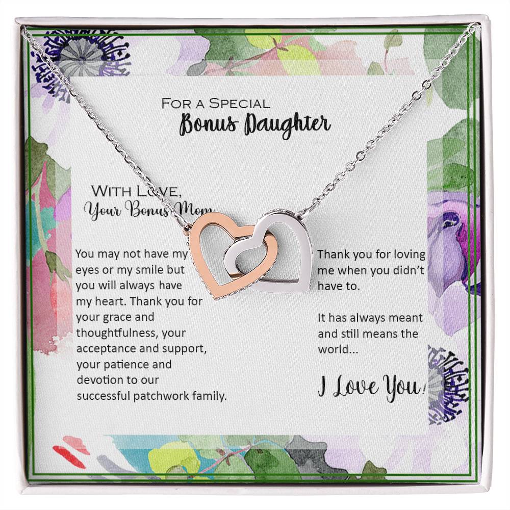 Bonus Daughter From Bonus Mom No Dna But You Have My Heart Interlocking Hearts Necklace