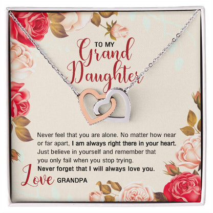 To My Granddaughter From Grandpa - I Am Always Right There In Your Heart. Interlocking Hearts Necklace