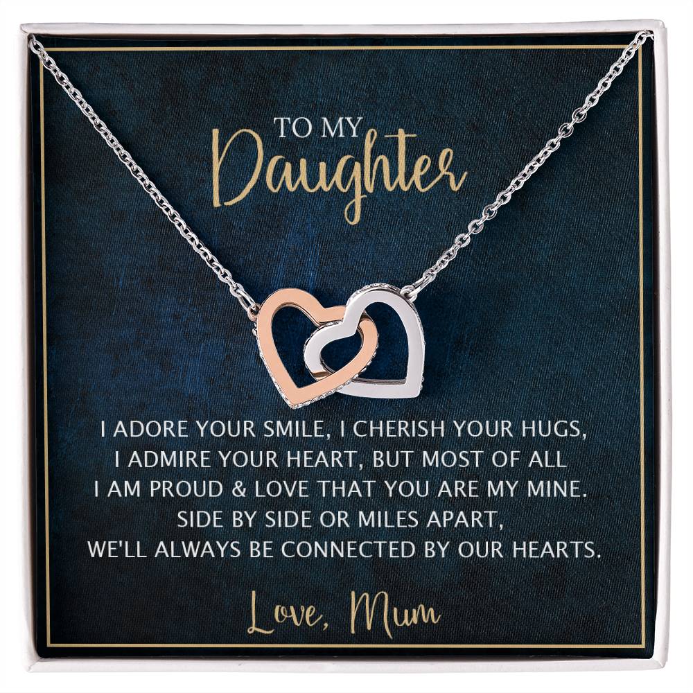 To My Daughter - Unique Heart Bonding Necklace Gift Set Interlocking Hearts Necklace