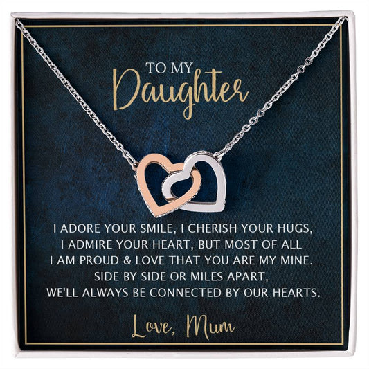 To My Daughter - Unique Heart Bonding Necklace Gift Set Interlocking Hearts Necklace
