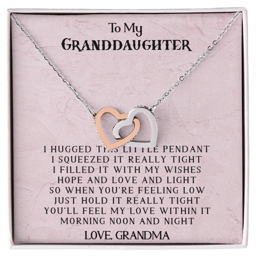 To My Granddaughter - Love Grandma - Interlocking Heart Necklace Interlocking Hearts Necklace