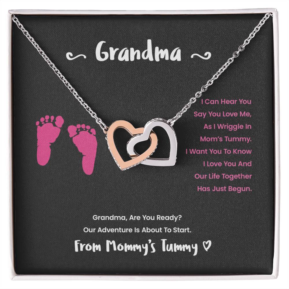 Grandma I Can Hear You Say You Love Me - Pink Version Interlocking Hearts Necklace