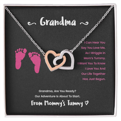 Grandma I Can Hear You Say You Love Me - Pink Version Interlocking Hearts Necklace