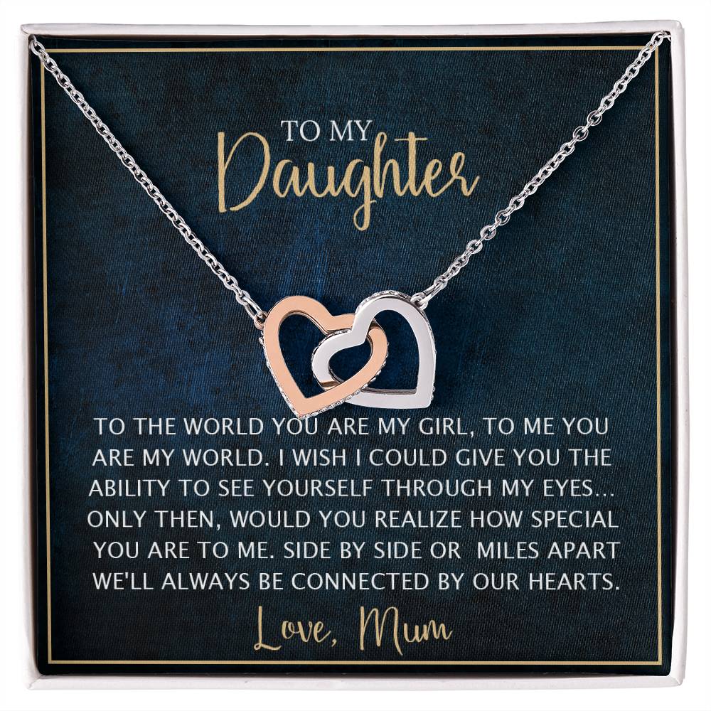 To My Daughter - Unique Heart Bonding Necklace Gift Set Interlocking Hearts Necklace