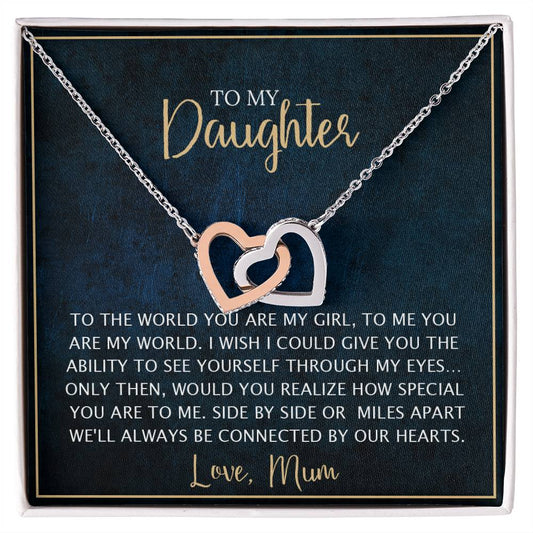 To My Daughter - Unique Heart Bonding Necklace Gift Set Interlocking Hearts Necklace