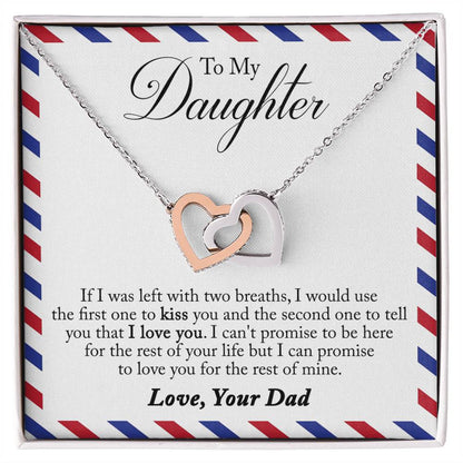 To My Daughter - Left With Two Breaths Interlocking Hearts Necklace