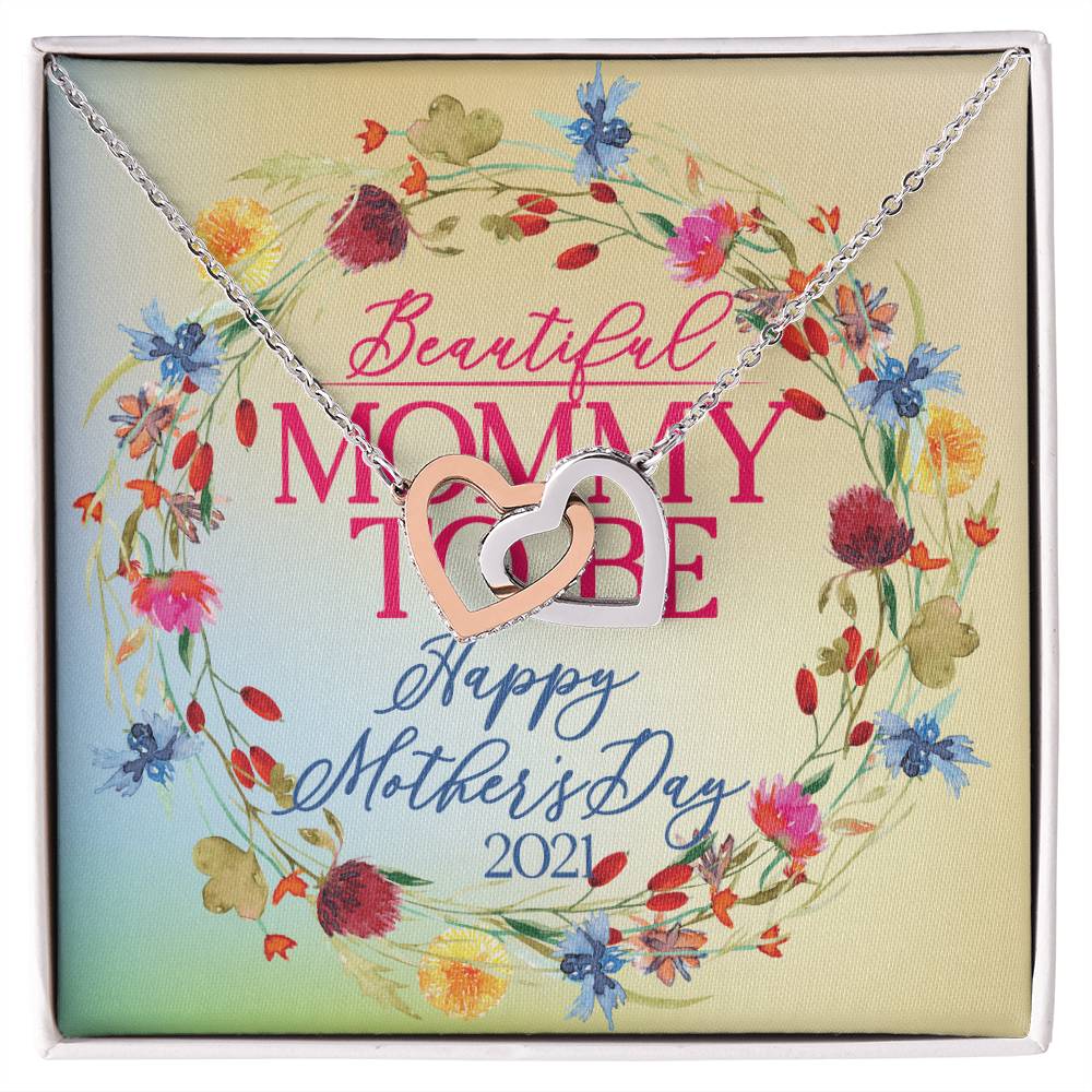 Interlocking Hearts Necklace With Message Card - Mommy To Be - Gift For Mom