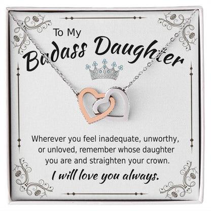 To My Badass Daughter - Interlocking Heart Necklace Interlocking Hearts Necklace