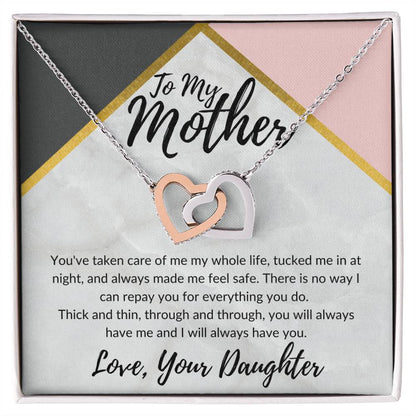 To My Mother - Through Thick And Thin - Necklace Interlocking Hearts Necklace