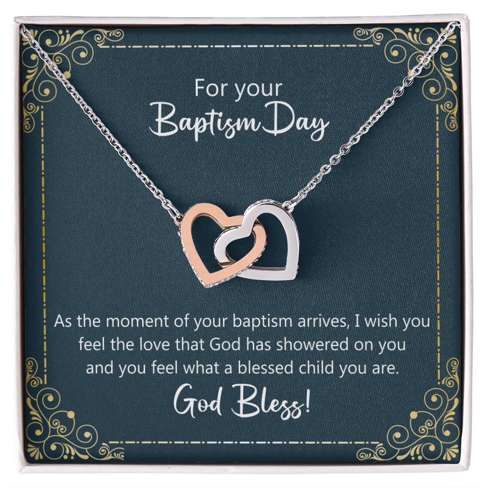 Baptism Gift Necklace - I Wish You Feel The Love Of God Interlocking Hearts Necklace