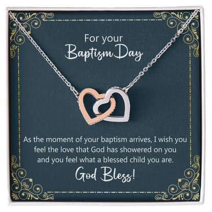 Baptism Gift Necklace - I Wish You Feel The Love Of God Interlocking Hearts Necklace