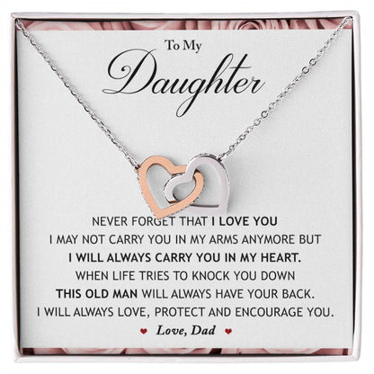My Daughter - I Will Always Carry You In My Heart Interlocking Hearts Necklace