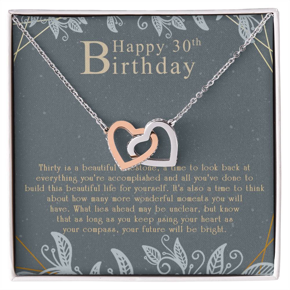 Happy 30Th Birthday Interlocking Hearts Necklace Message Card