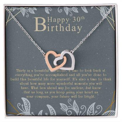 Happy 30Th Birthday Interlocking Hearts Necklace Message Card