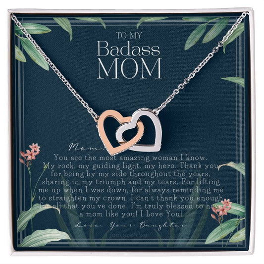 To My Badass Mom Necklace Mother’S Day Gift Daughter To Mom Gift Gift From Daughter To Mom On Wedding Day Mom Gift Birthday Gift Interlocking Hearts Necklace
