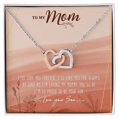 To My Mom Interlocking Hearts Necklace Message Card