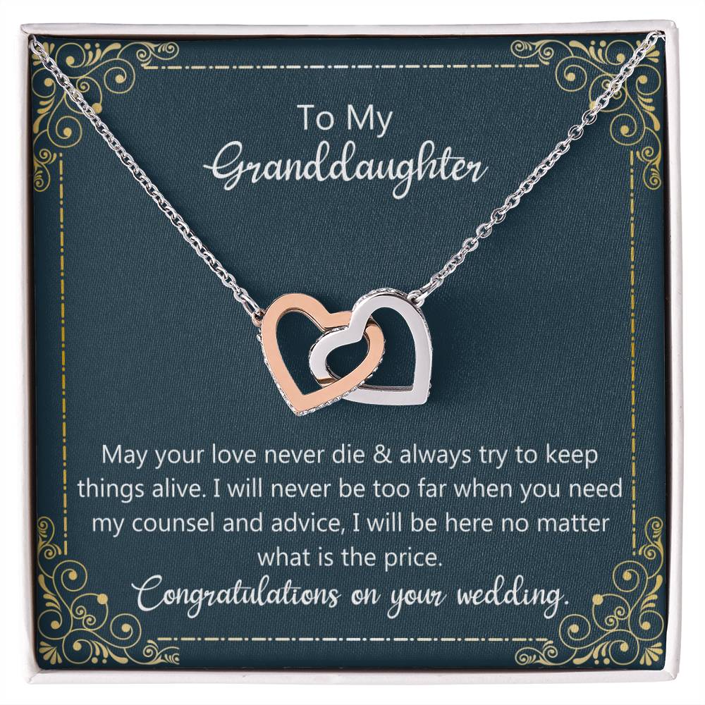 May Your Love Never Die - Granddaughter Wedding Gift Interlocking Hearts Necklace