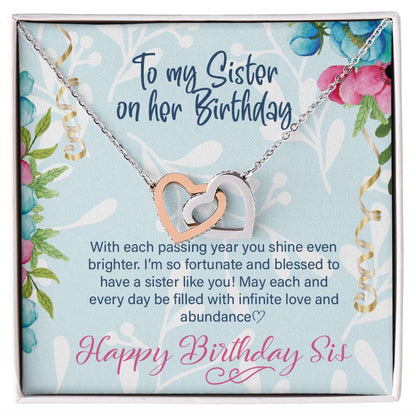 Happy Birthday Sister Gift Sisters Birthday Necklace Happy Birthday To My Sister Sister Jewelry Gift With Message Card Interlocking Hearts Necklace