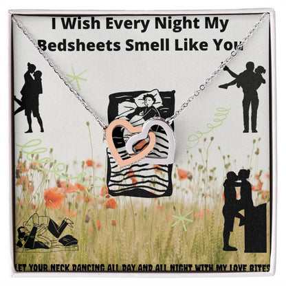 I Wish Every Night My Bedsheets Smell Like You - Gift For Future Wife Interlocking Hearts Necklace