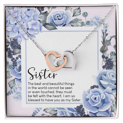 Sister Interlocking Hearts Necklace Message Card