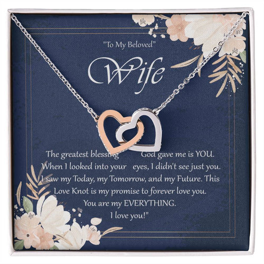 To My Beloved Wife Interlocking Hearts Necklace