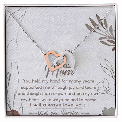 To My Mom Interlocking Hearts Necklace Message Card