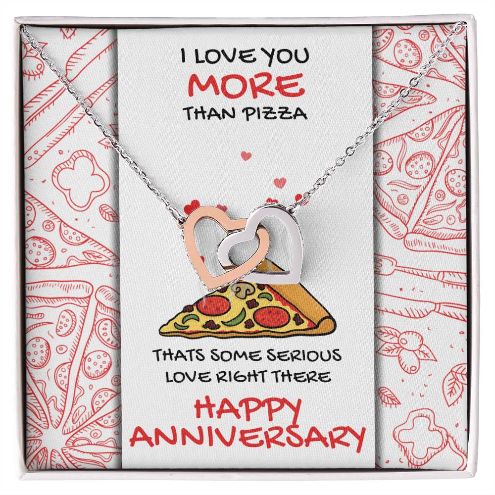 Love You More Than Pizza Anniversary Gift Card Necklace Interlocking Hearts Necklace