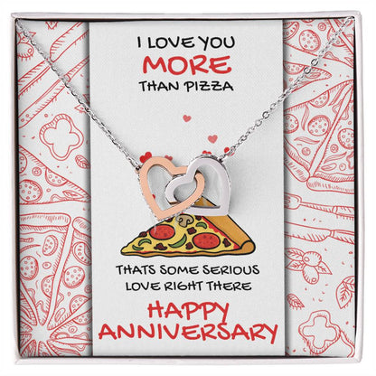 Love You More Than Pizza Anniversary Gift Card Necklace Interlocking Hearts Necklace