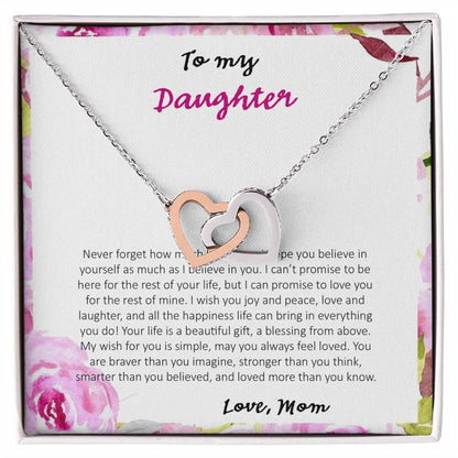 To My Daughter Never Forget How Much I Love You - Love Mom Interlocking Hearts Necklace