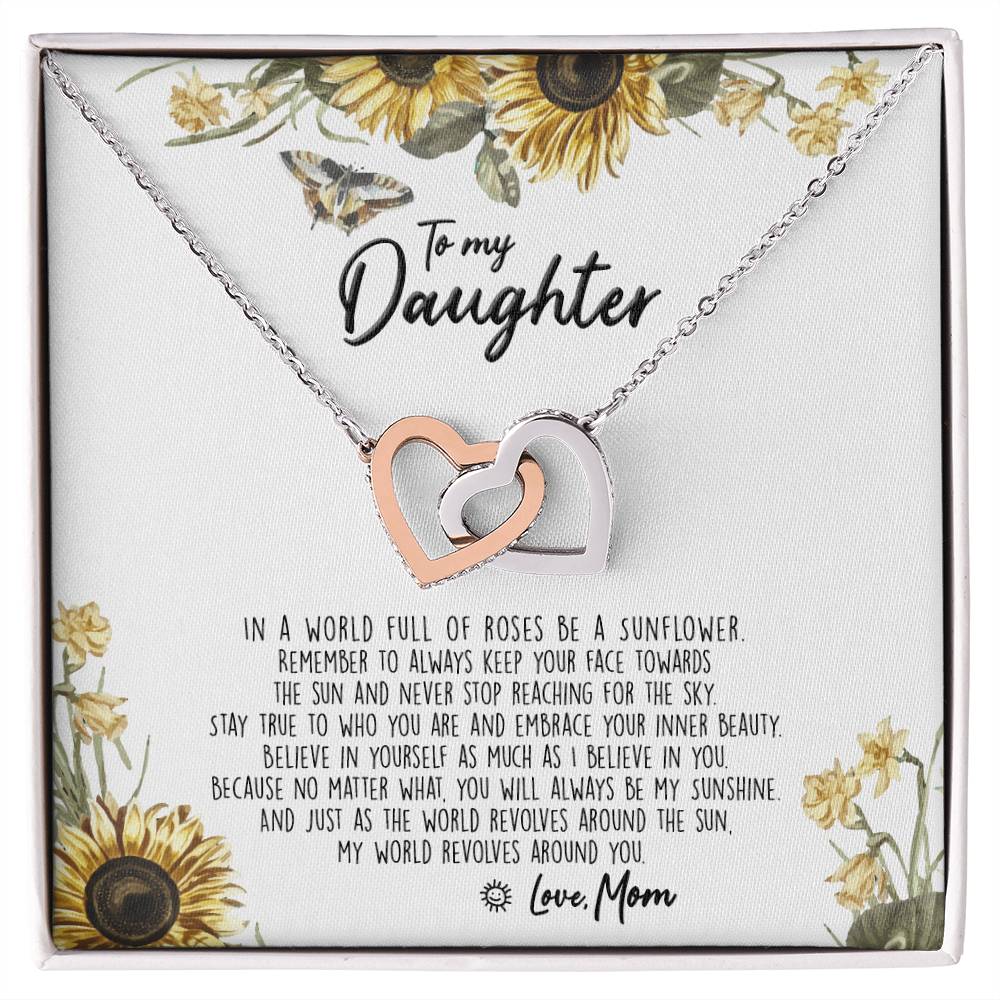 To My Daughter - Be A Sunflower Necklace With Message Card Interlocking Hearts Necklace