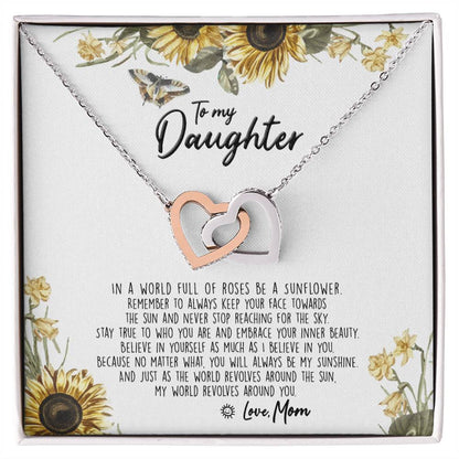 To My Daughter - Be A Sunflower Necklace With Message Card Interlocking Hearts Necklace