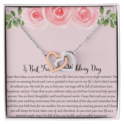To My Bestfriend On Her Wedding Day - Floral Interlocking Hearts Necklace