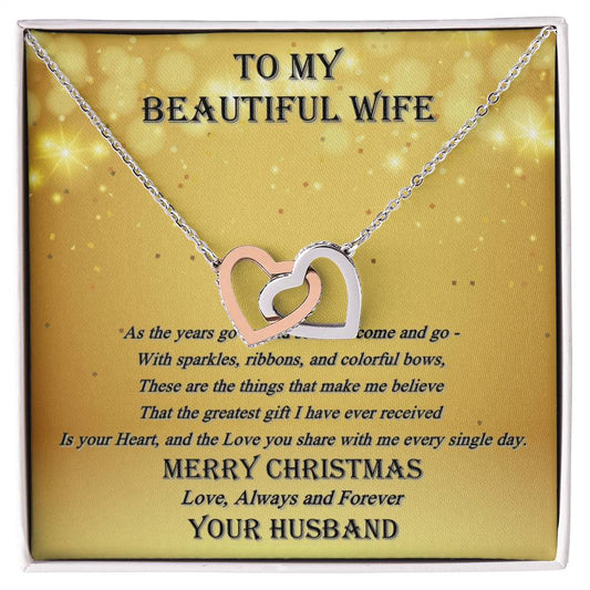 To My Beautiful Wife - Always And Forever - Interlocking Hearts - Merry Christmas Interlocking Hearts Necklace